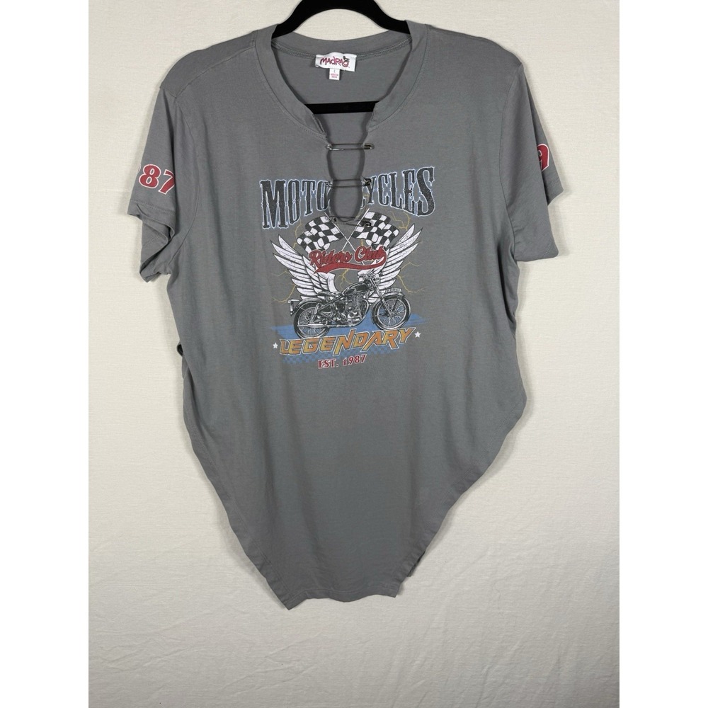 Madrag Women's Gray Cotton‎ Motorcycles Legendary T-Shirt Size Large